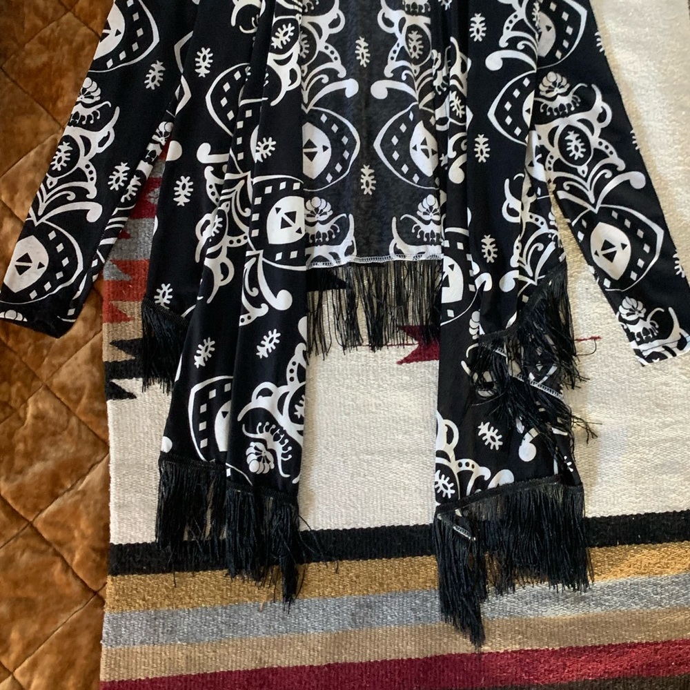 Black and White Fringe Cover Up